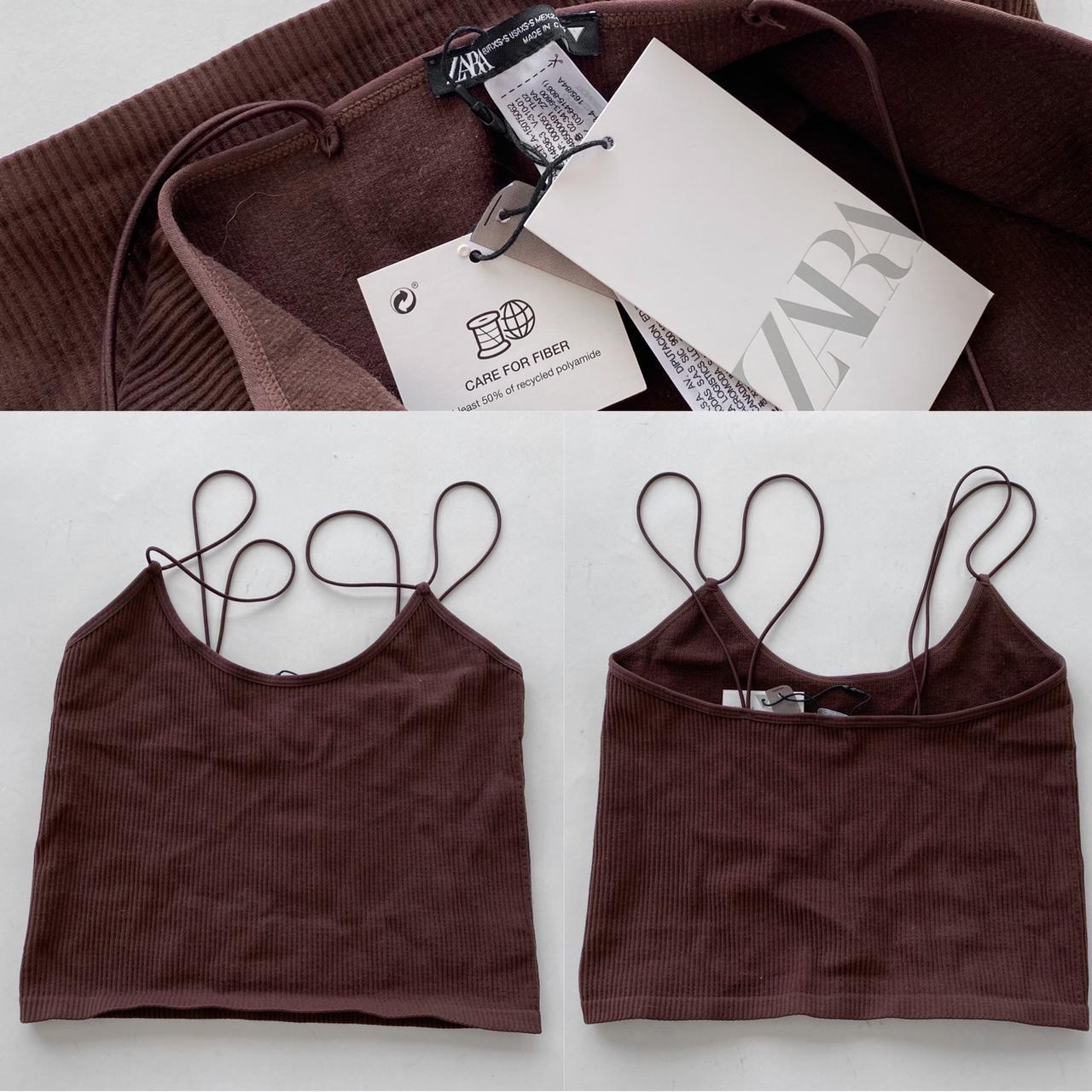 Zara - Seamless Brown Double Strap Crop Tank Top - Depop