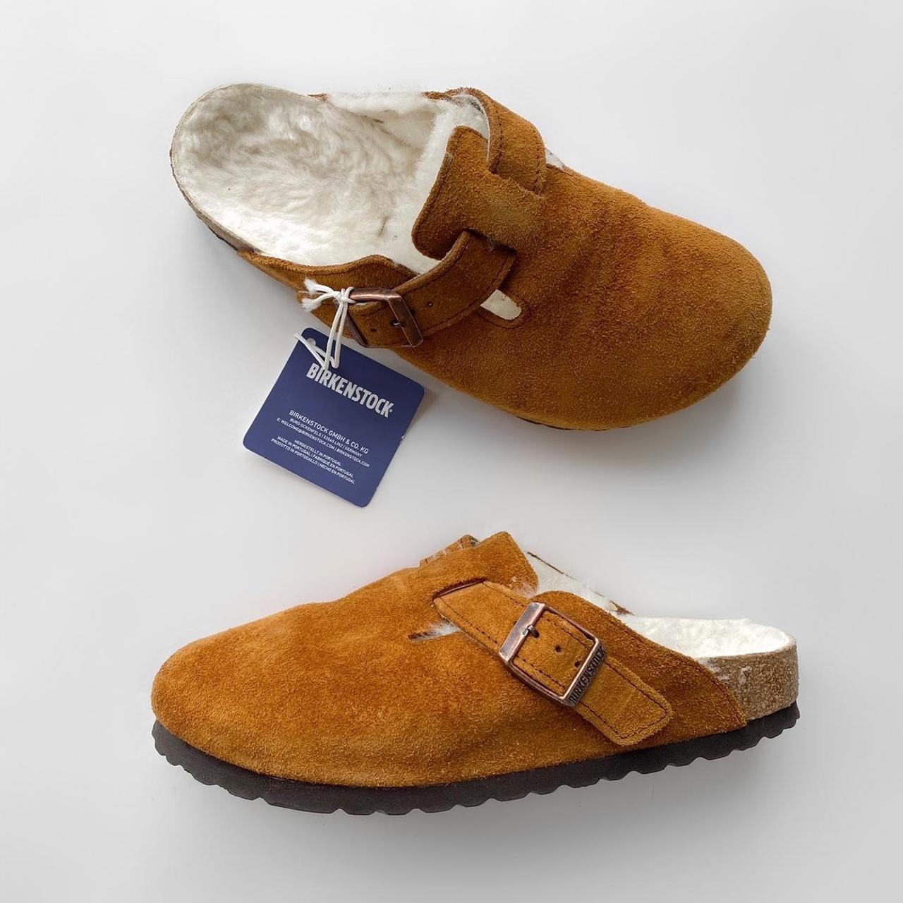 BIRKENSTOCK Boston Shearling Suede Leather Fur Sandals