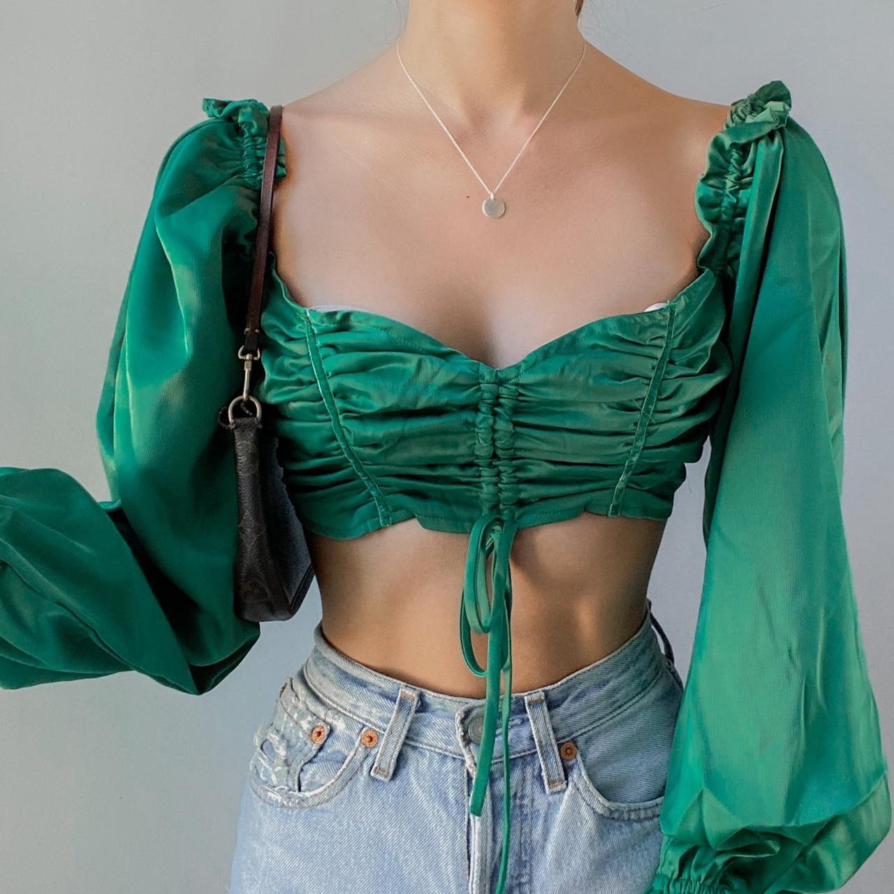 ★DNSR★ Silk Crop Pocket Half Sleeve Green Short Sleeve Cocktail Dress | Erdem.com – ERDEM
