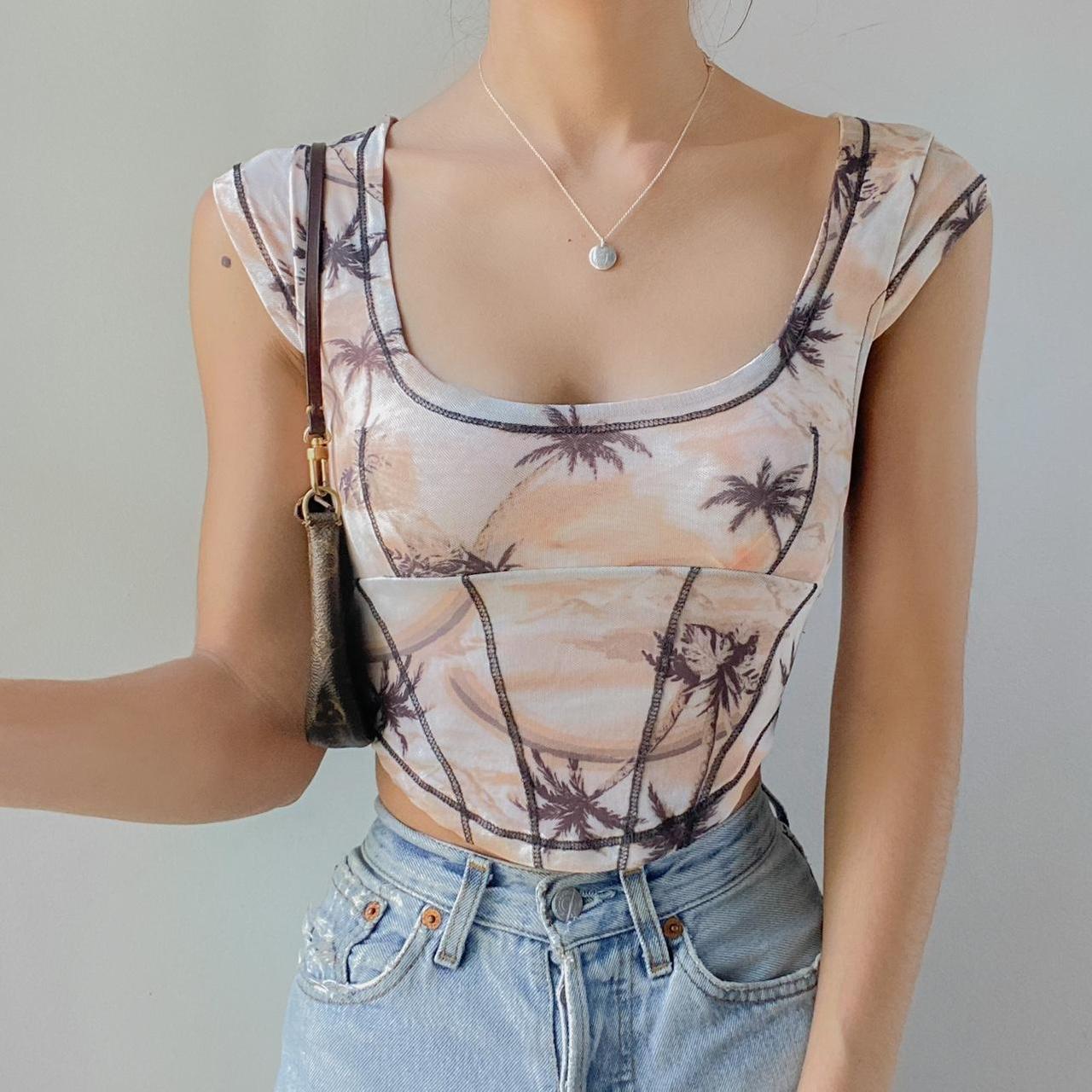 Sheer Mesh Seamed Crop Top