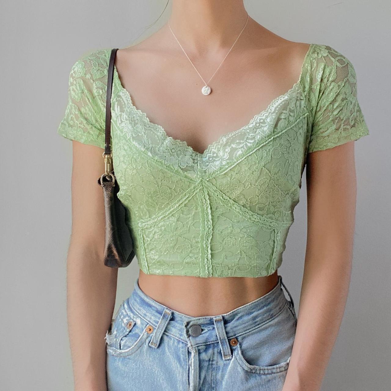 green lace crop top