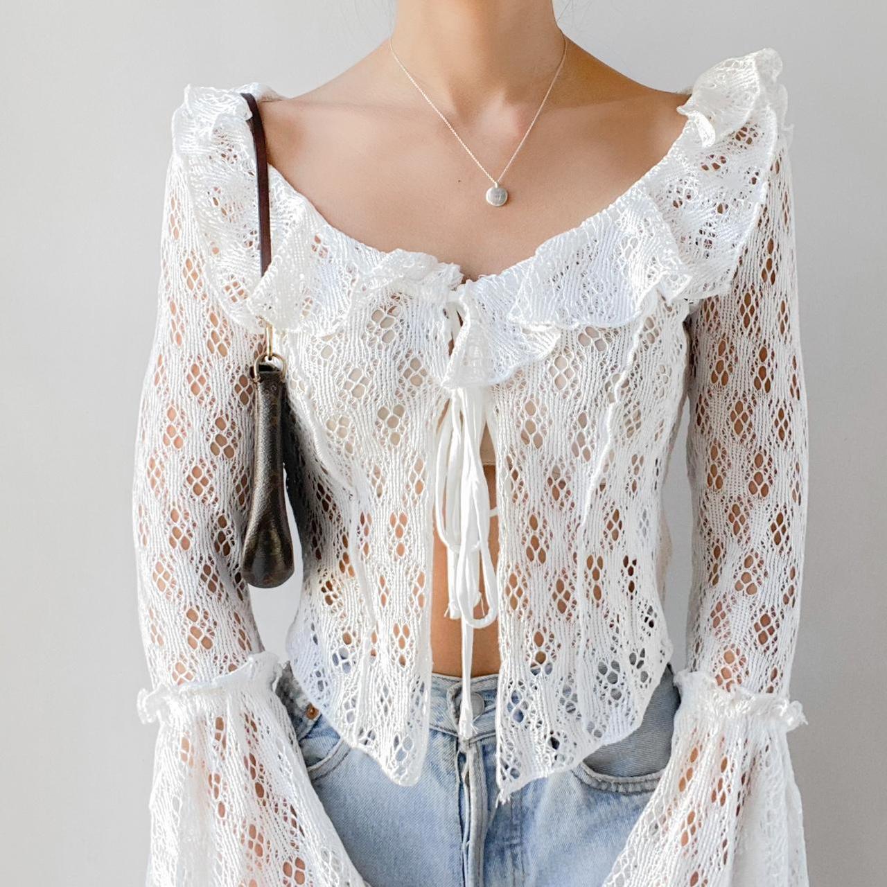 Urban Outfitter Knit Crochet Lace Tie Front Depop
