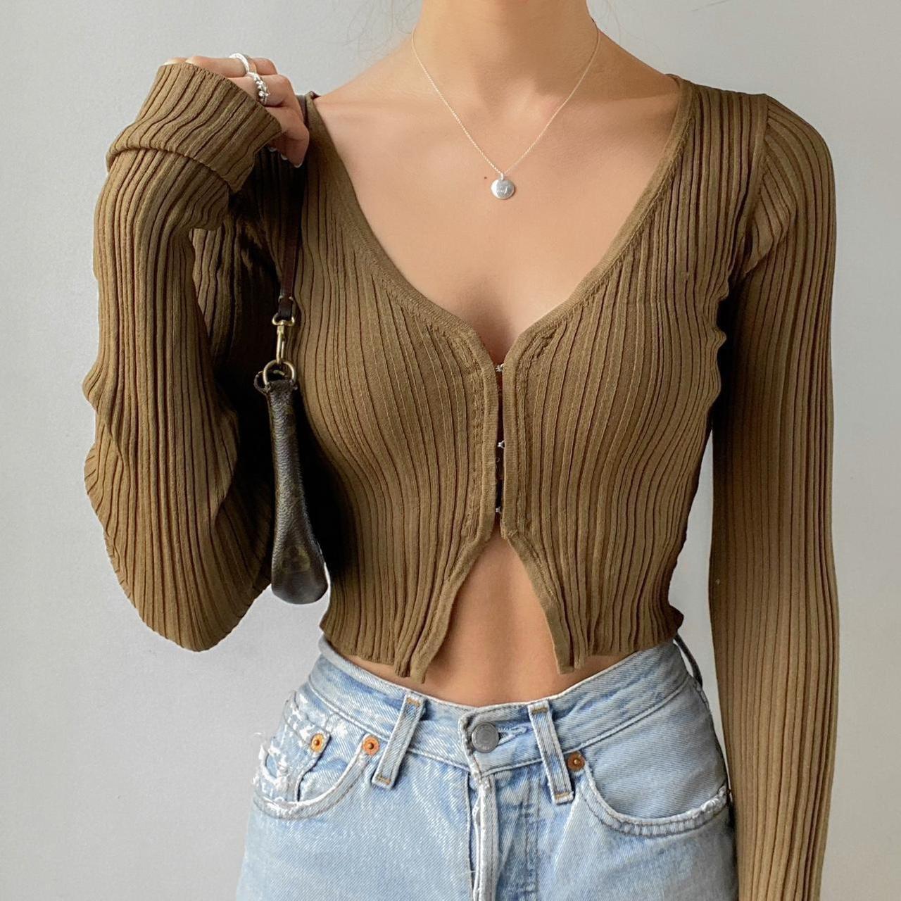 Ribbed Hook and Eye Crop Top