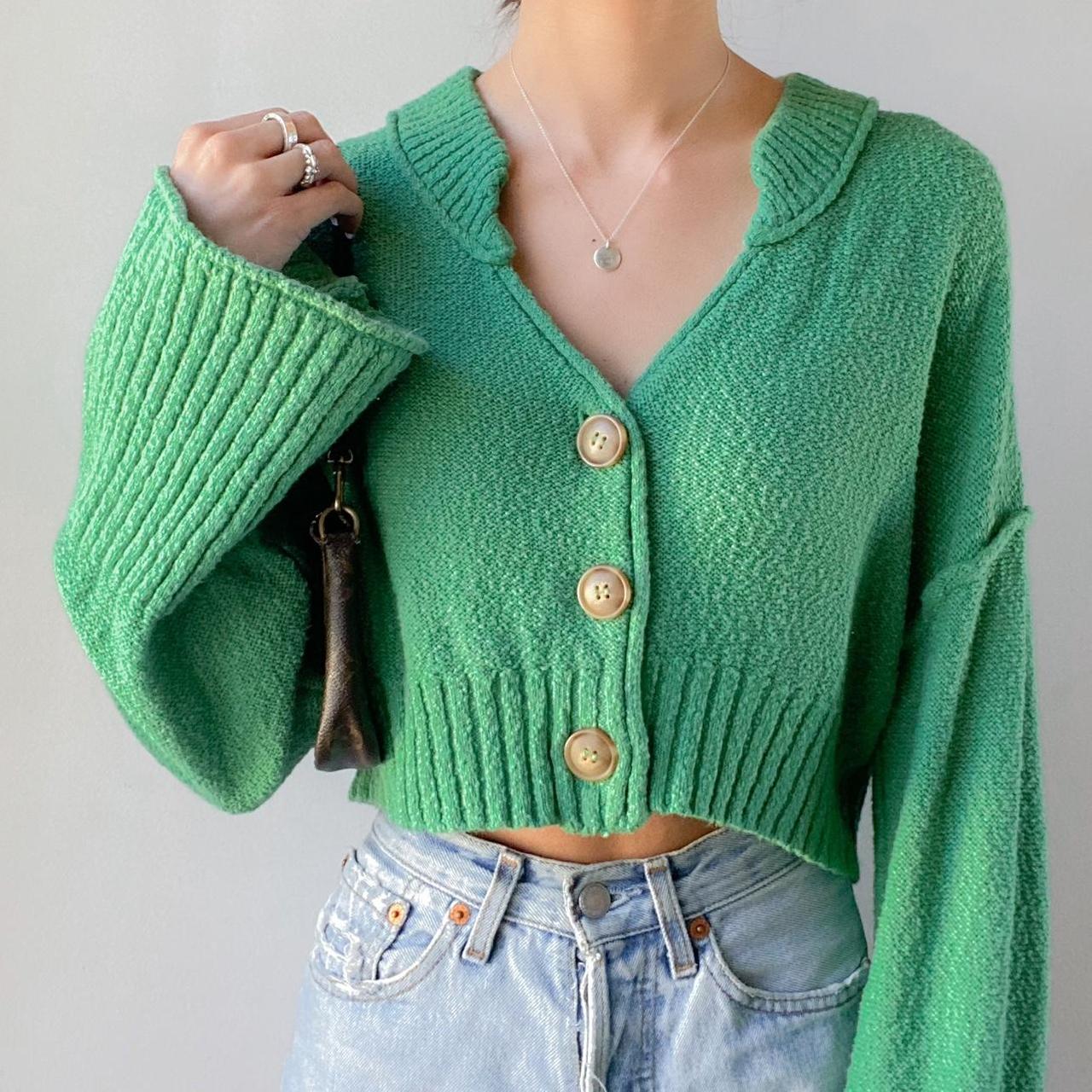 Urban Outfitter - Green Button Front Knit Cardigan... - Depop