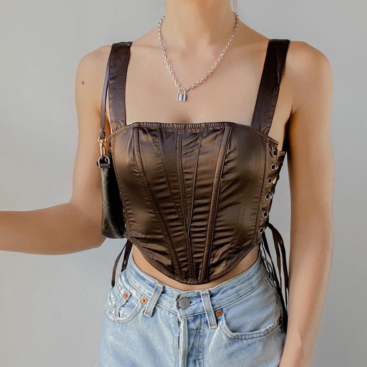 Urban Outfitters Satin Corset Lace Up Crop Top Depop