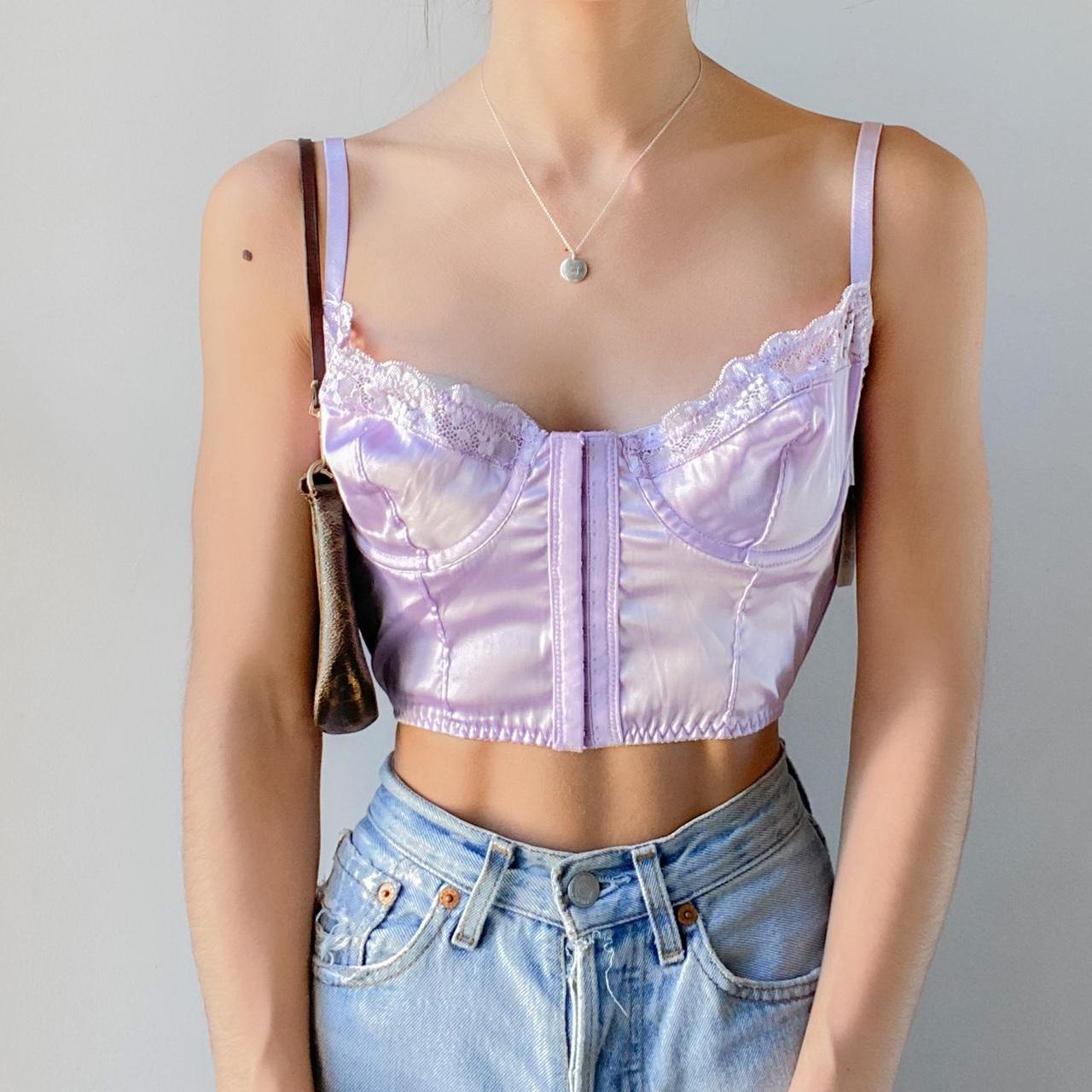 Satin Floral Lace Bustier Crop Top in Pastel Depop