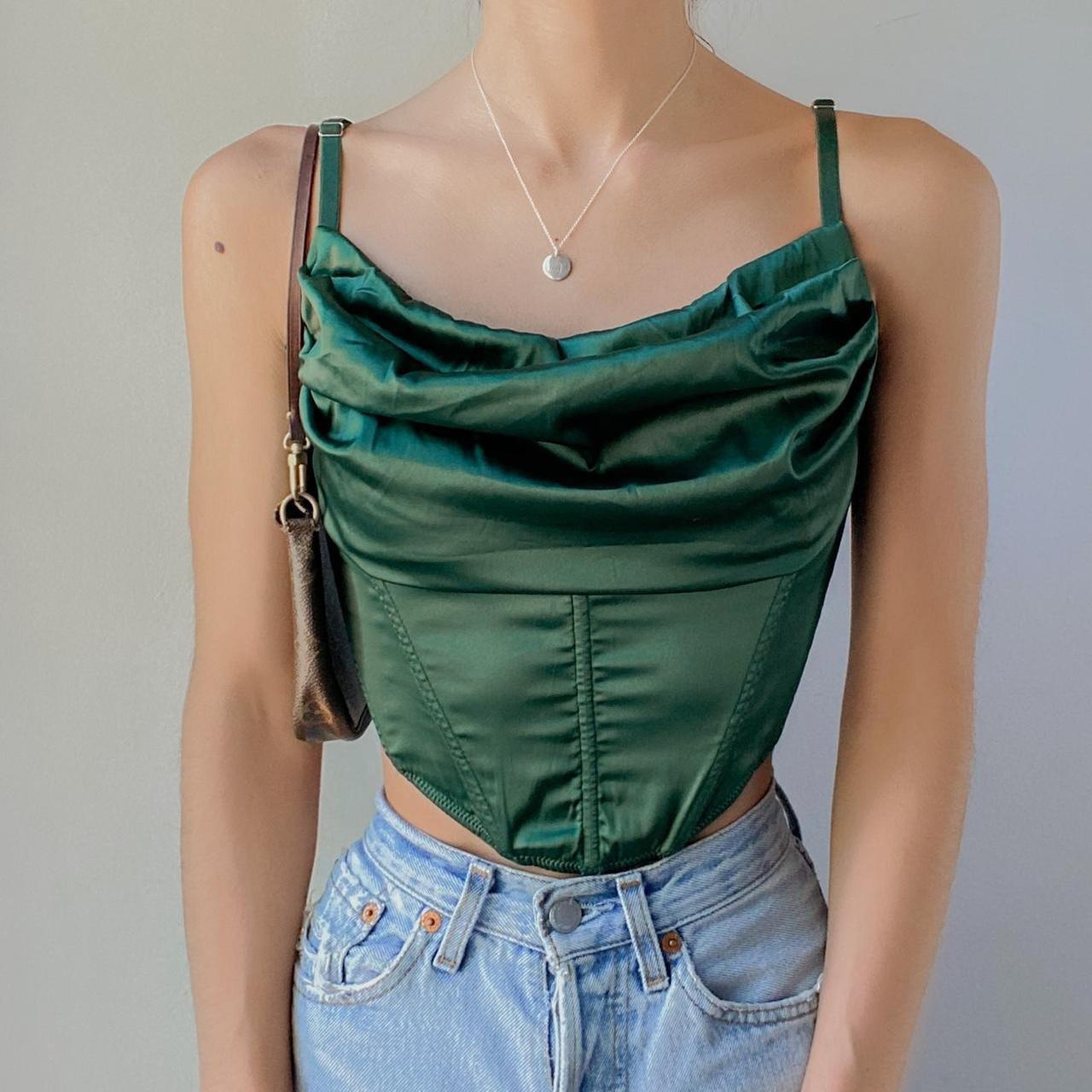 トップス SCULPTOR Corset Top Green Emerald Green Sequin Corset, Sequined Corset, Sequined
