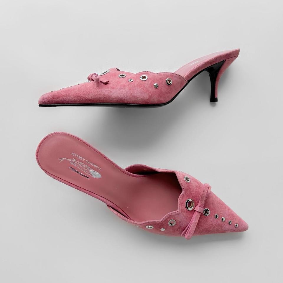 Jeffrey Campbell Grommet Bow Pink Suede Pointed Mule. Depop