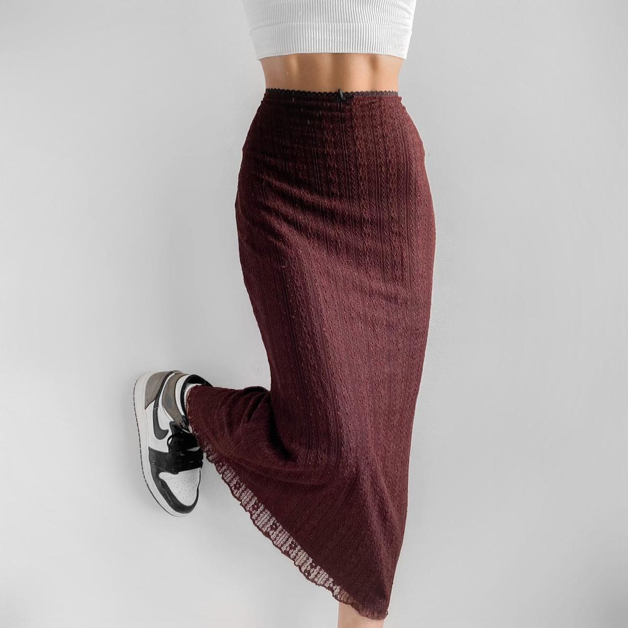 Urban Outfitters Floral Lace Midi Skirt in Brown Depop