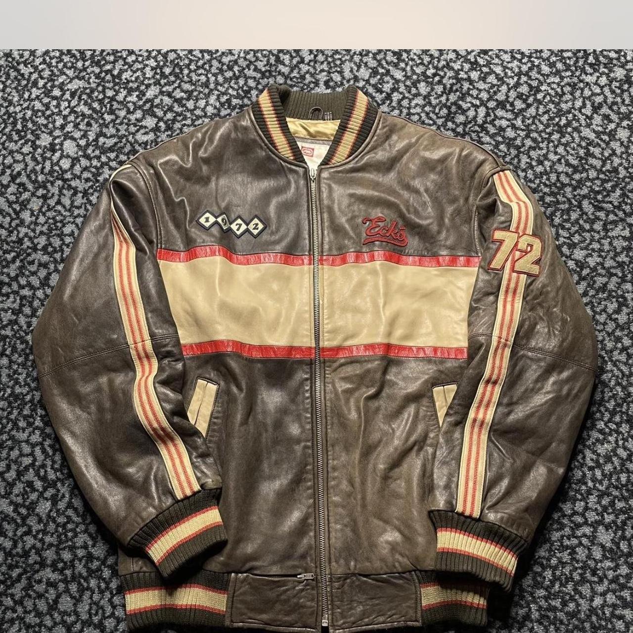 vintage marc ecko leather jacket y2k brown leather - Depop