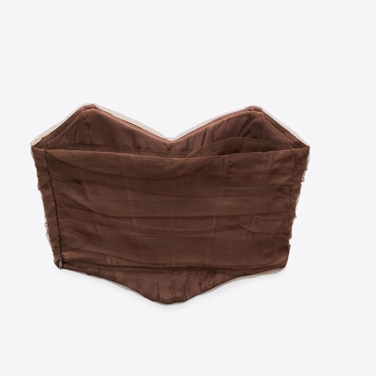 Viral Zara chocolate brown tulle corset top Size XS, - Depop