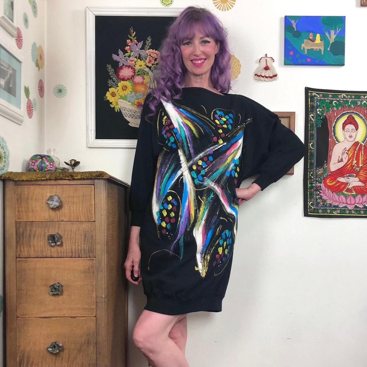 Vintage Art to Wear Sweatshirt Dress, Black Depop