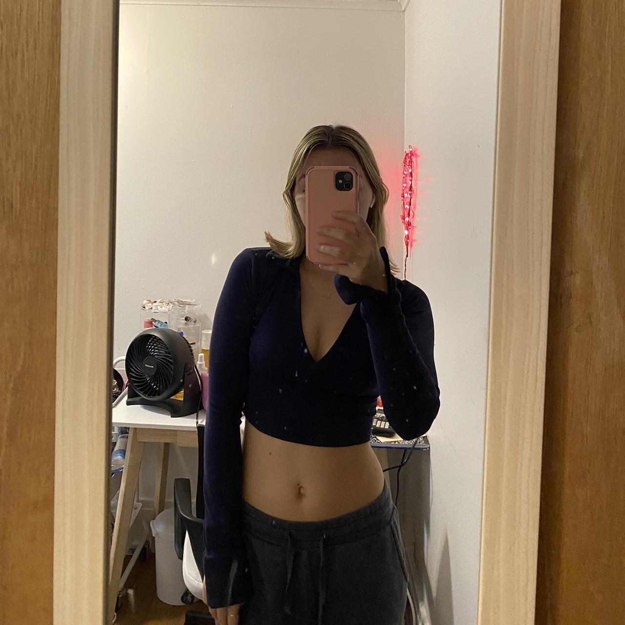 garage cropped long sleeve color navy worn... Depop
