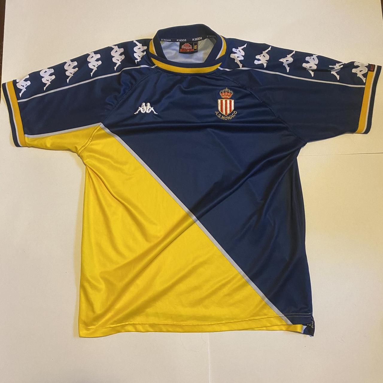 kappa gara A.S. moneco 2XL yellow blue vintage... - Depop