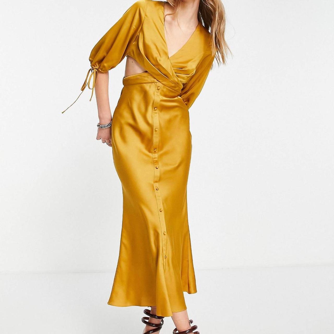 Midi Dress Gold Asos Dress ASOS DESIGN Satin Midi Dress With Pleated