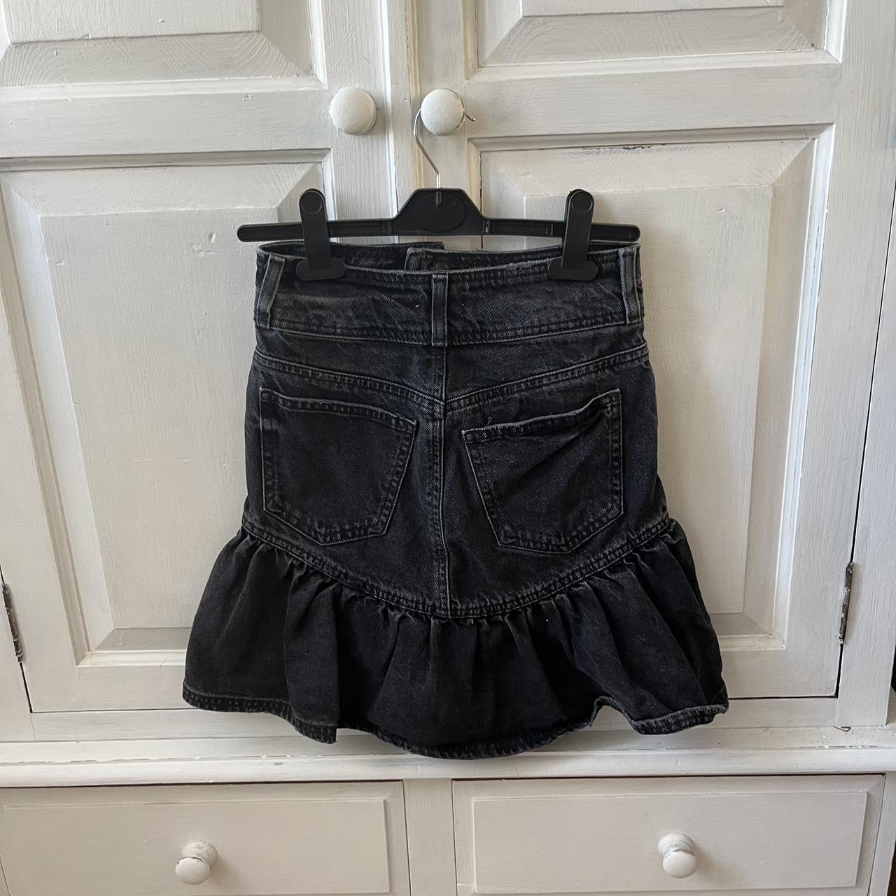 River Island black frill denim mini skirt UK6