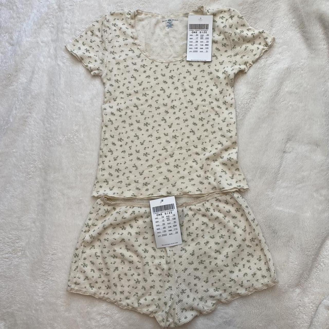 BNWT brandy melville cream floral lace pajama set!!... Depop