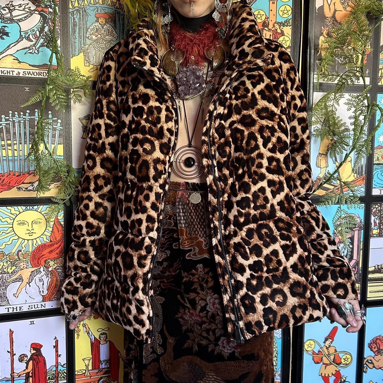 y2k Goth Velvet Leopard Print Puffer Jacket