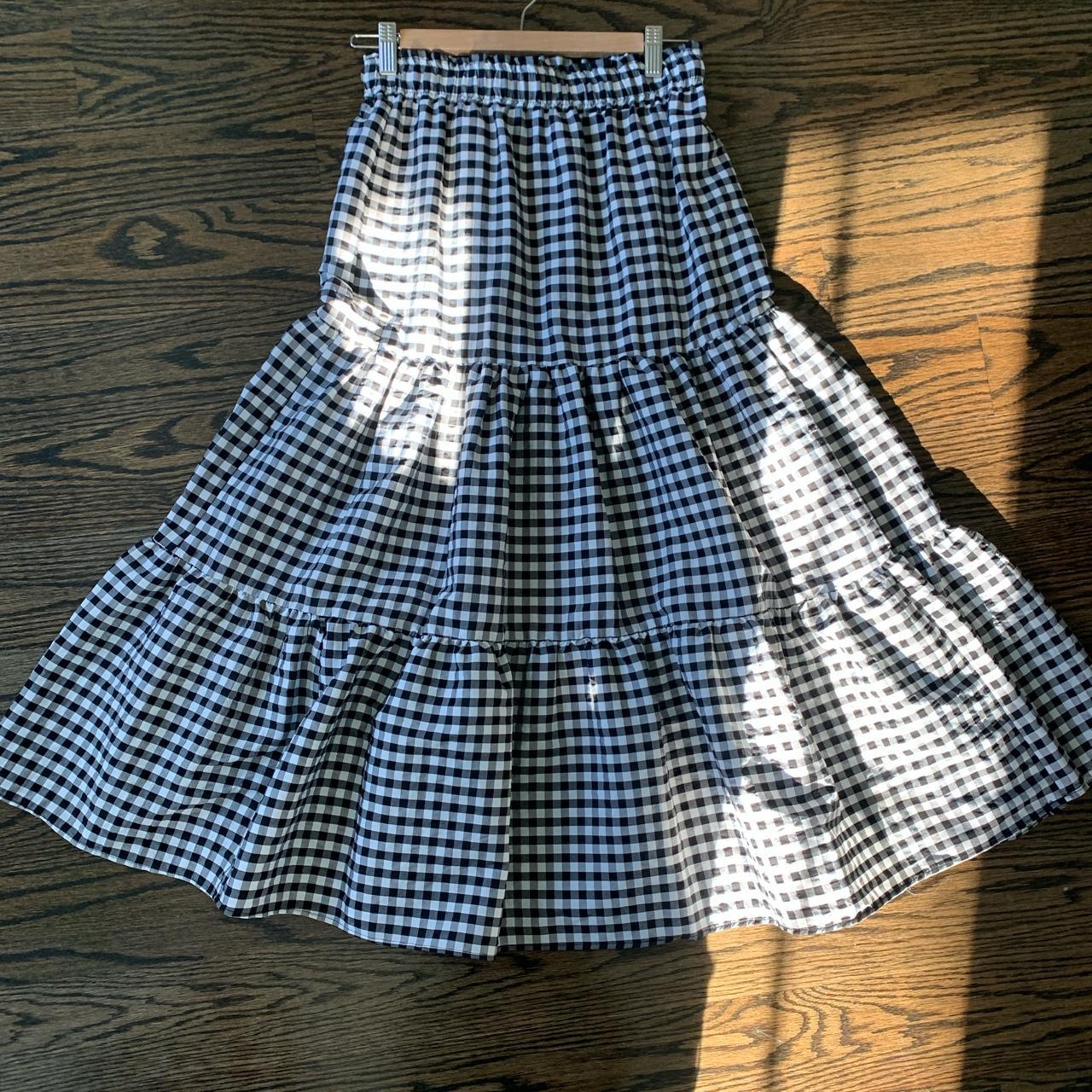 topshop black & white gingham tiered maxi skirt us... - Depop