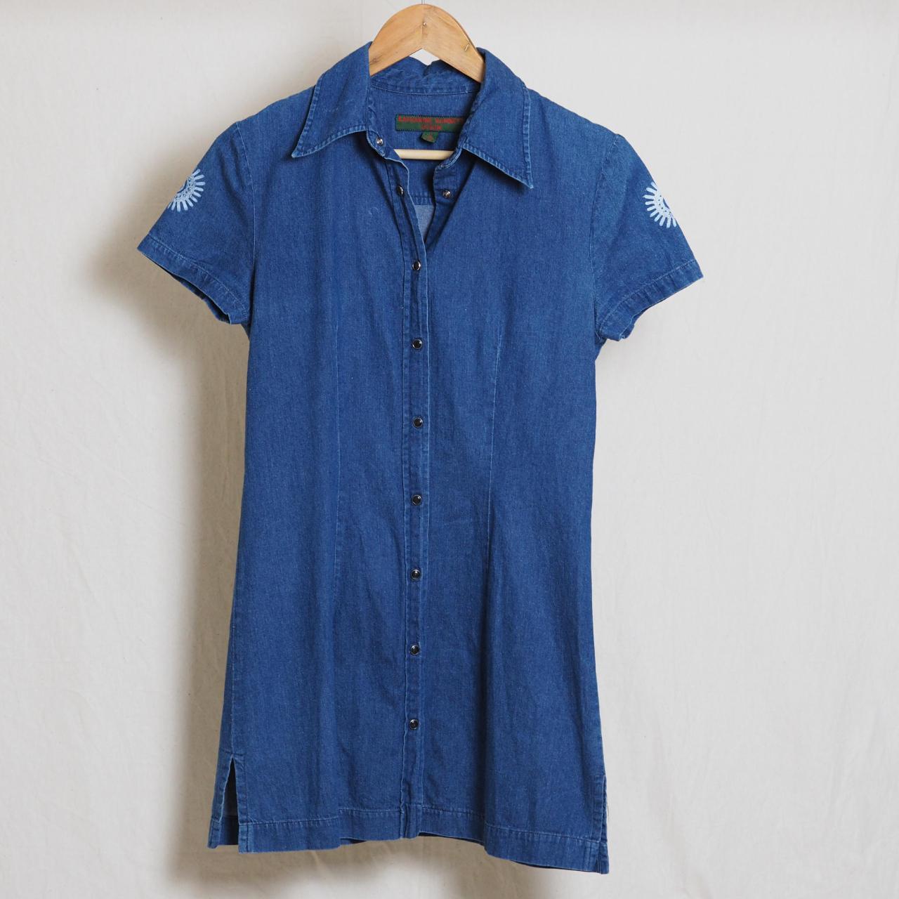 vintage mini denim button up dress, made in italy,... - Depop