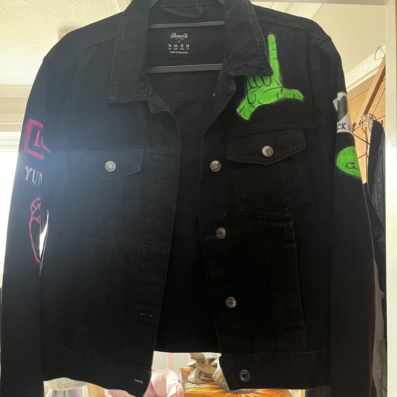 YUNGBLUD custom Black denim jacket size 16 UK OPEN... - Depop