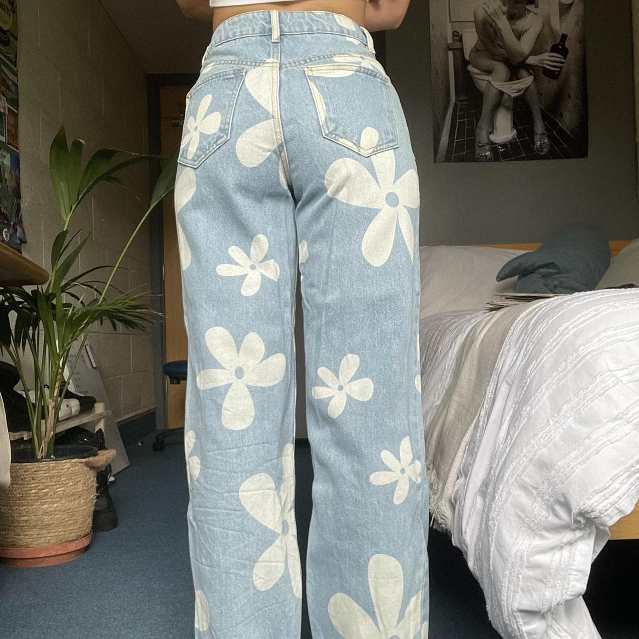 Tiger mist blue denim jeans Flower / daisy bleached… - Depop