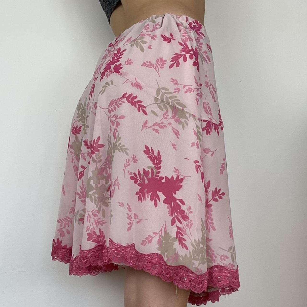 Beautiful floral pink skirt Double layered skirt... - Depop