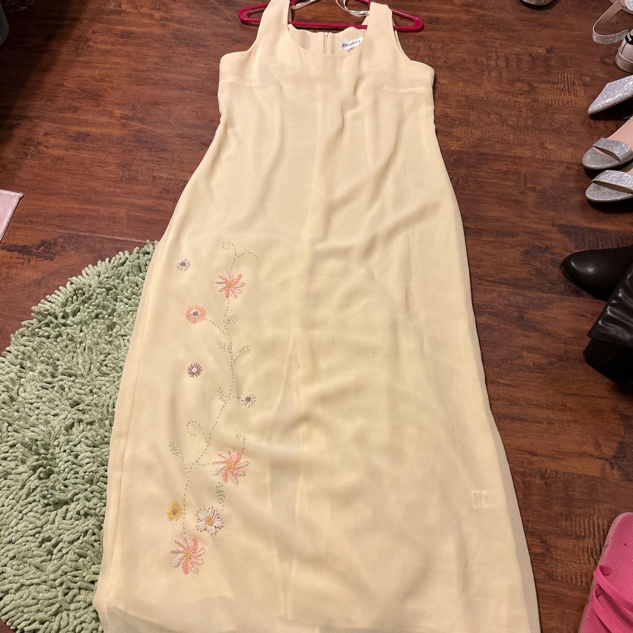 Studio Women's Yellow and Cream Dress Depop