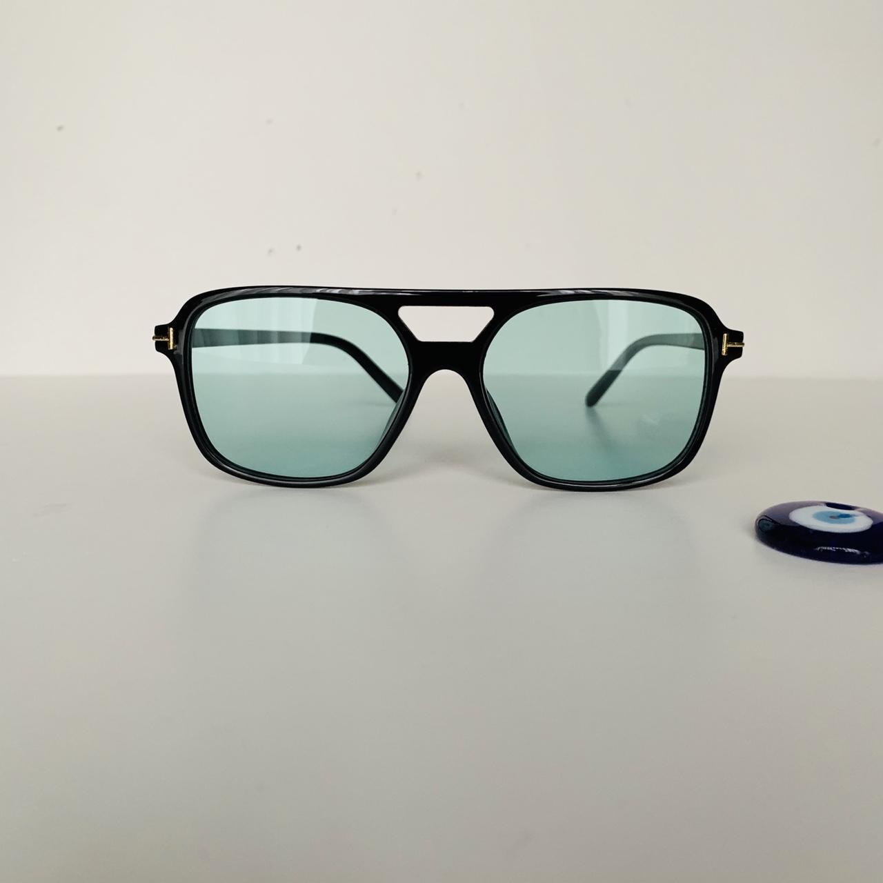 Black Oversize framSunglasses green lenses Free... - Depop