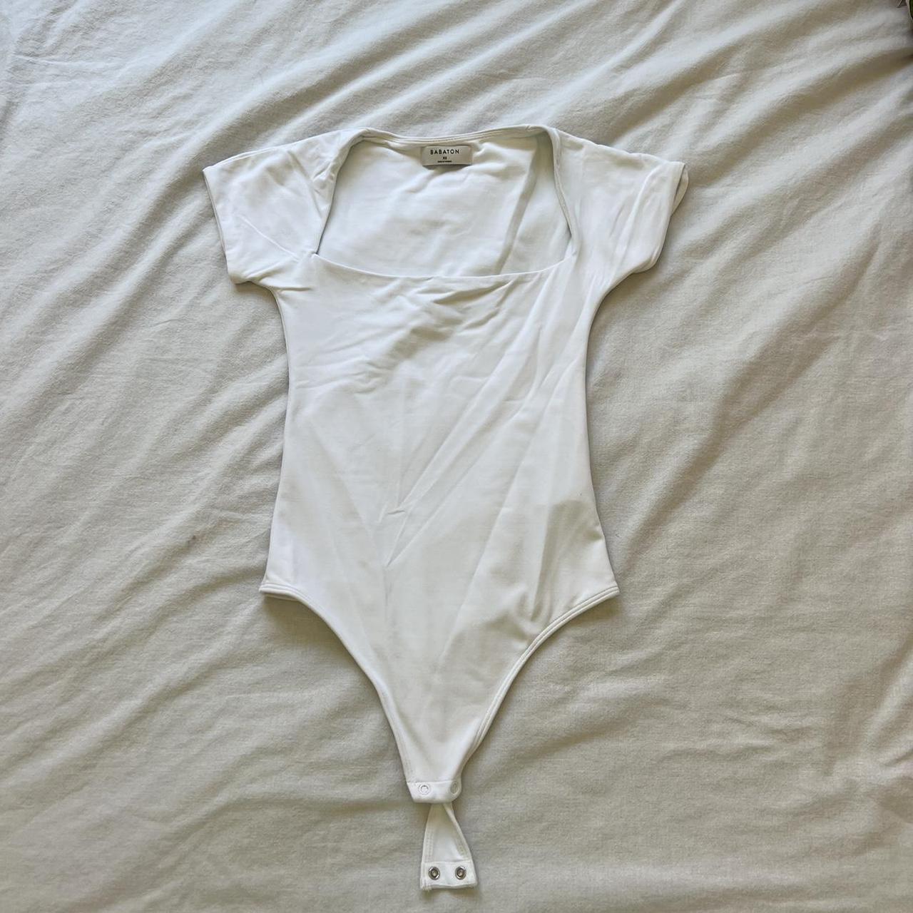 white babaton aritzia square neck bodysuit size... - Depop