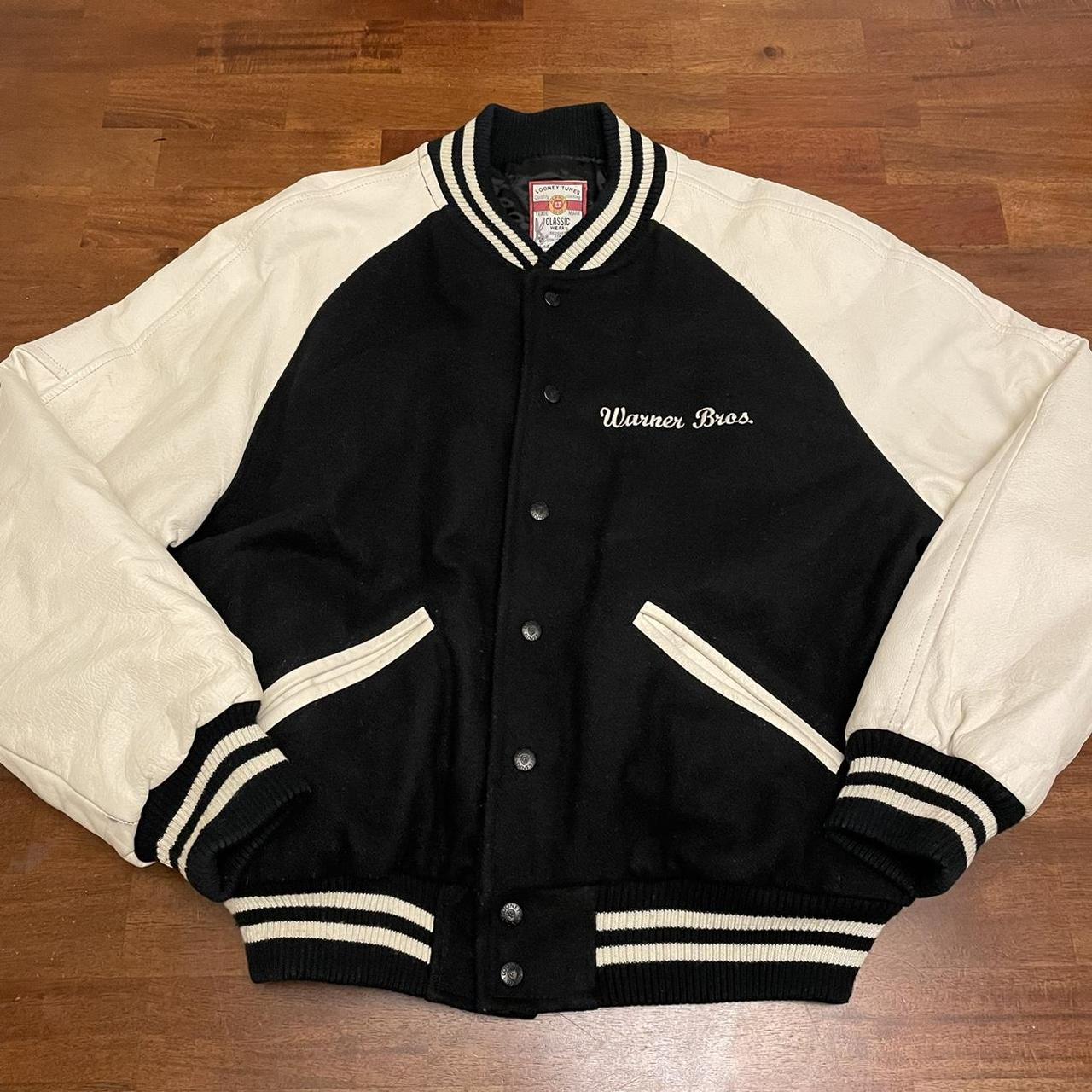 Vintage Looney Tunes Wool/leather varsity jacket,... - Depop