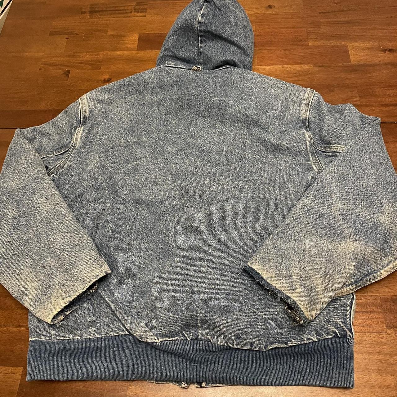 Vintage Carhartt blanket lined denim hooded jacket,... Depop