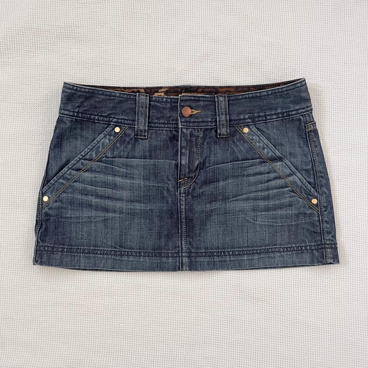ultra mini denim skirt ୨୧ ‧₊˚ ⋅ vintage y2k size:... - Depop