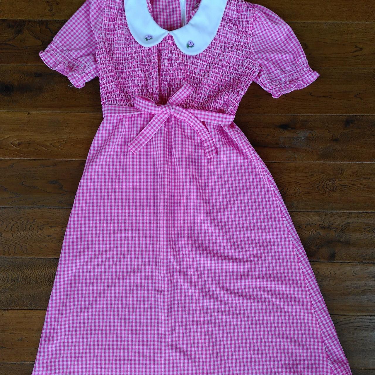 True Vintage pink plaid dress with white Peter Pan... Depop