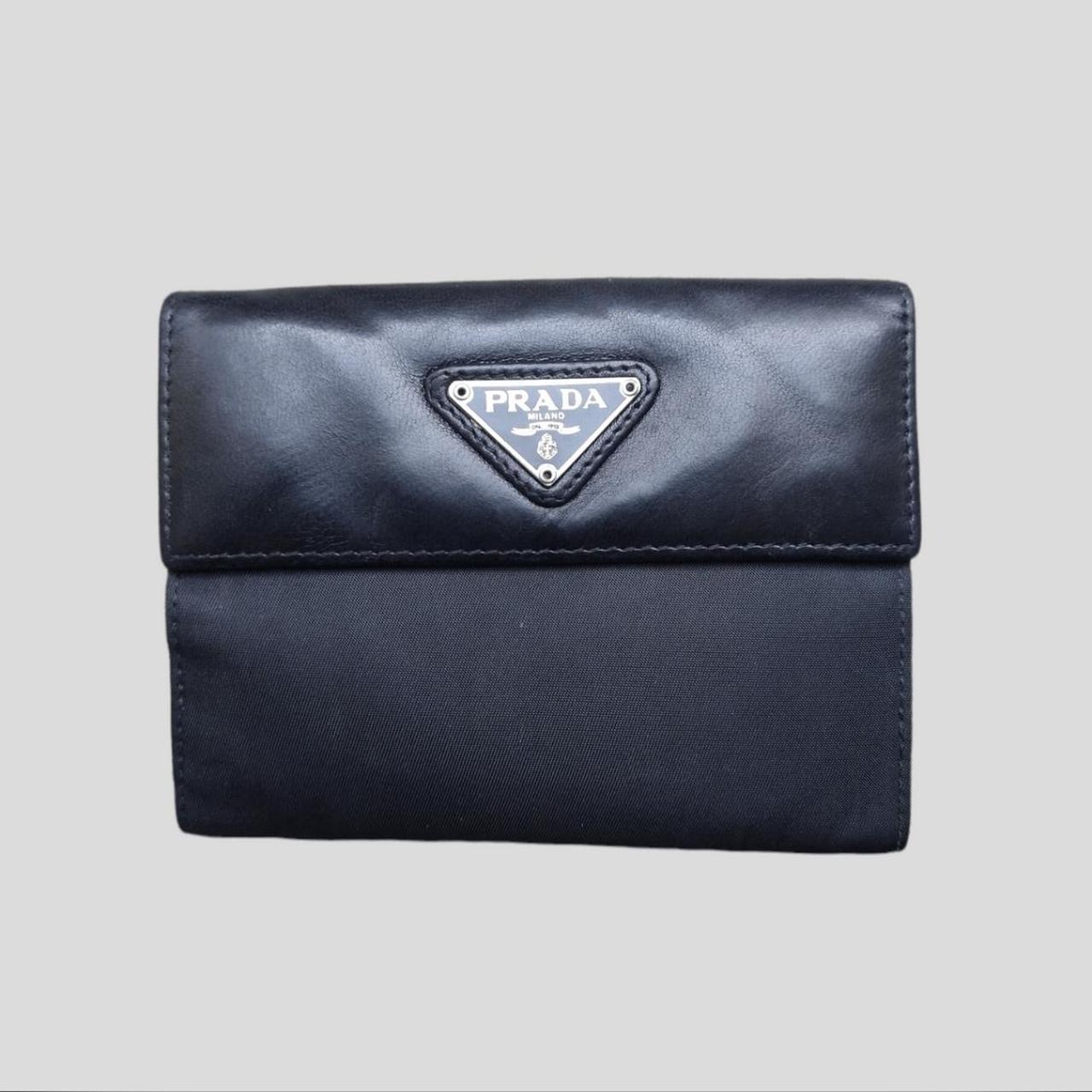 Prada Wallet Bifold Black Leather Nylon Made in. Depop