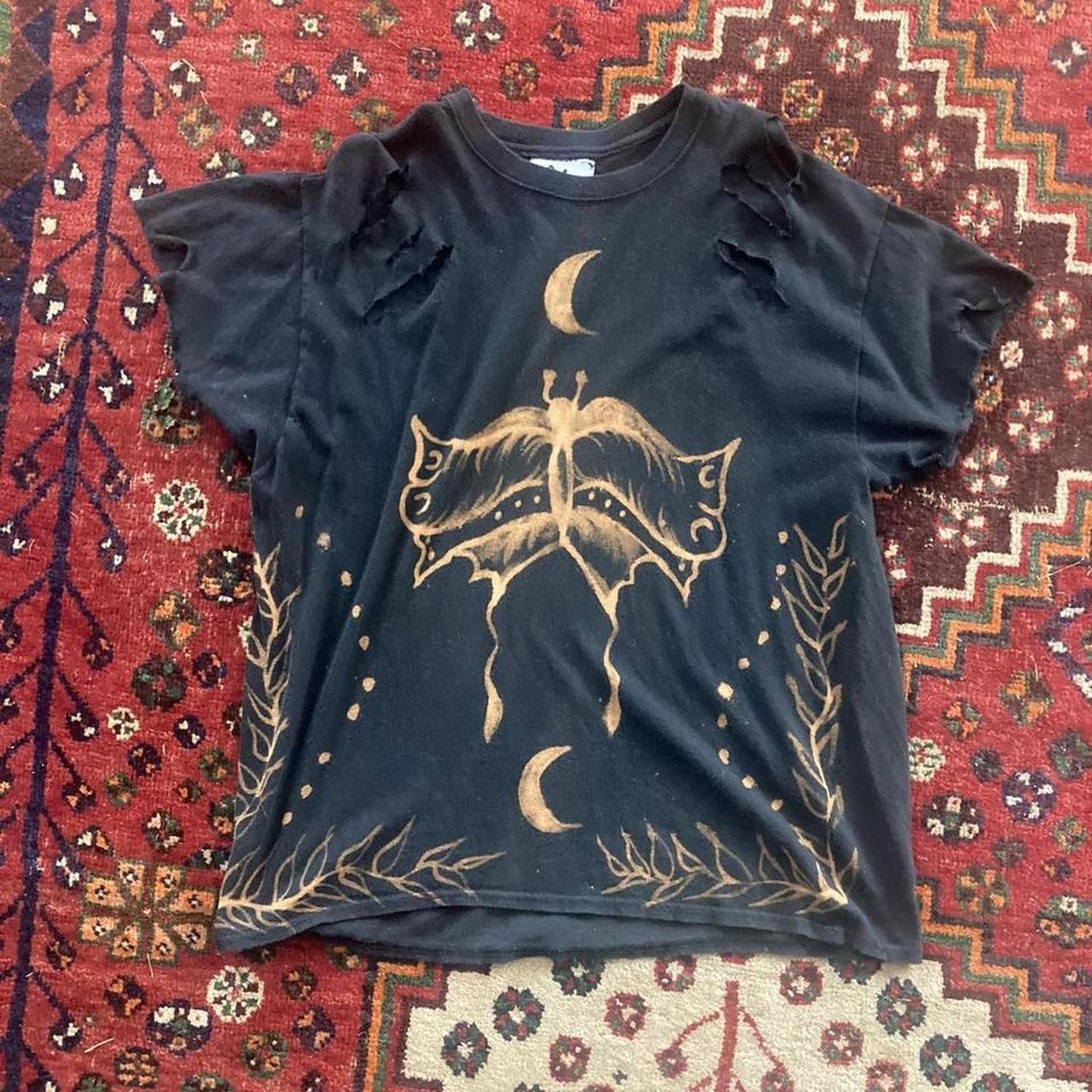 Distressed Hand Bleach Painted T Shirt Moon And... - Depop