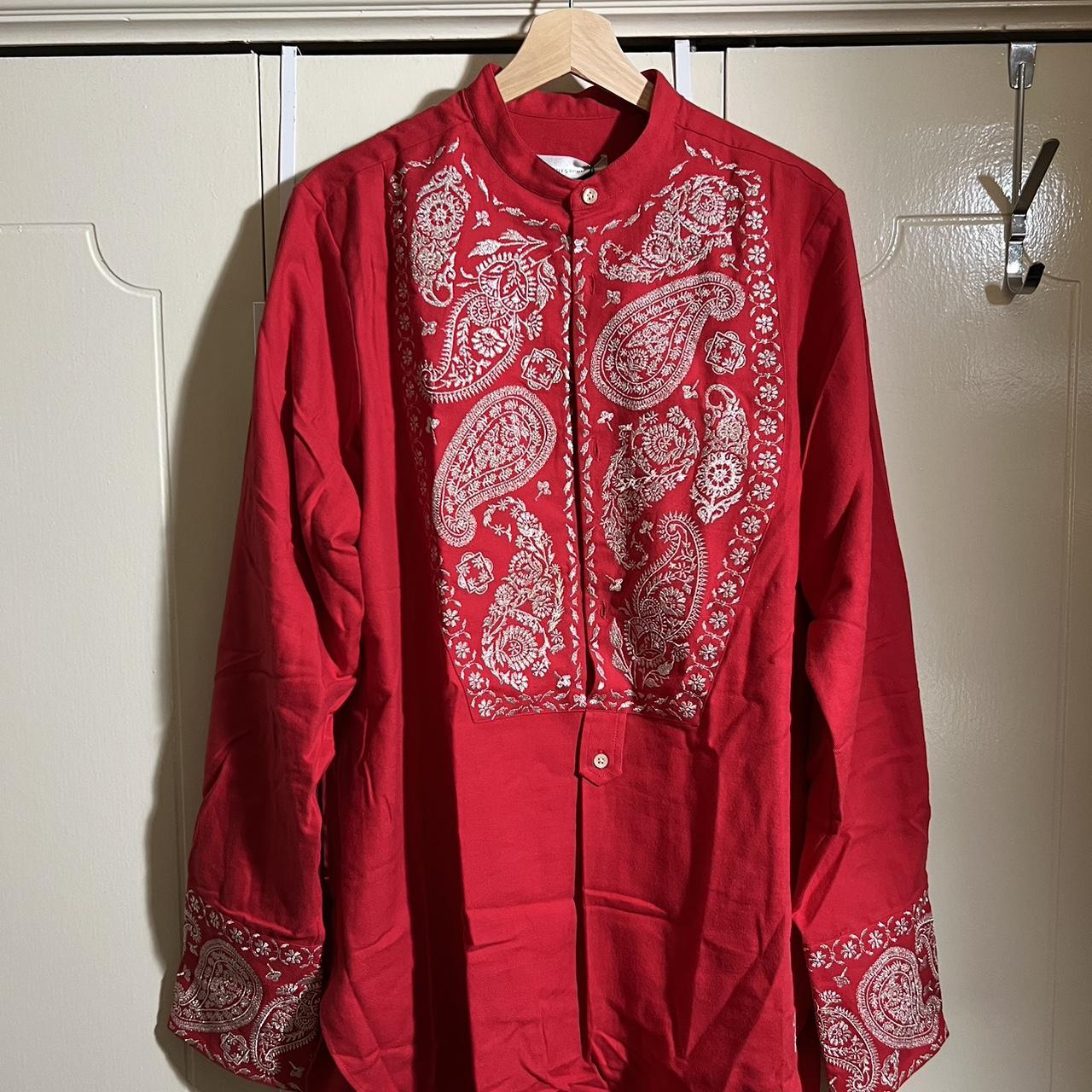 Wales Bonner Red Embroidered Menelik Embroidered... Depop