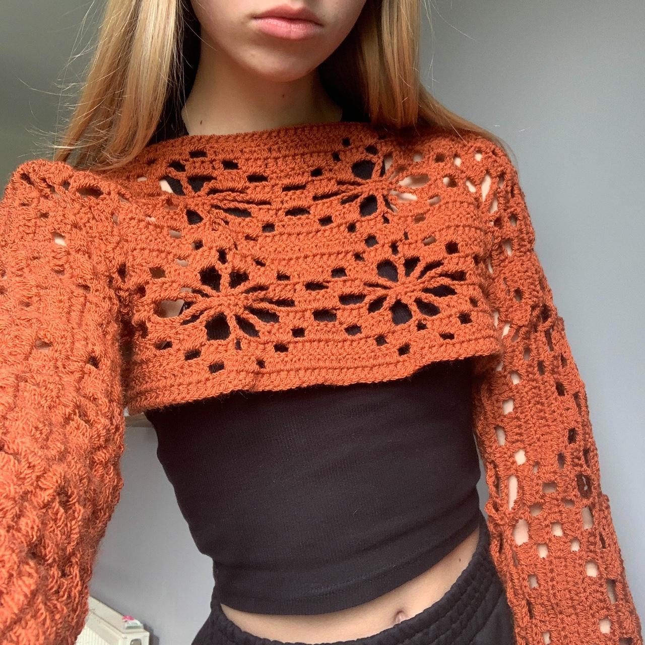 Orange Crochet Flower Sweater/Sleeves/Shrug 🧡 Depop