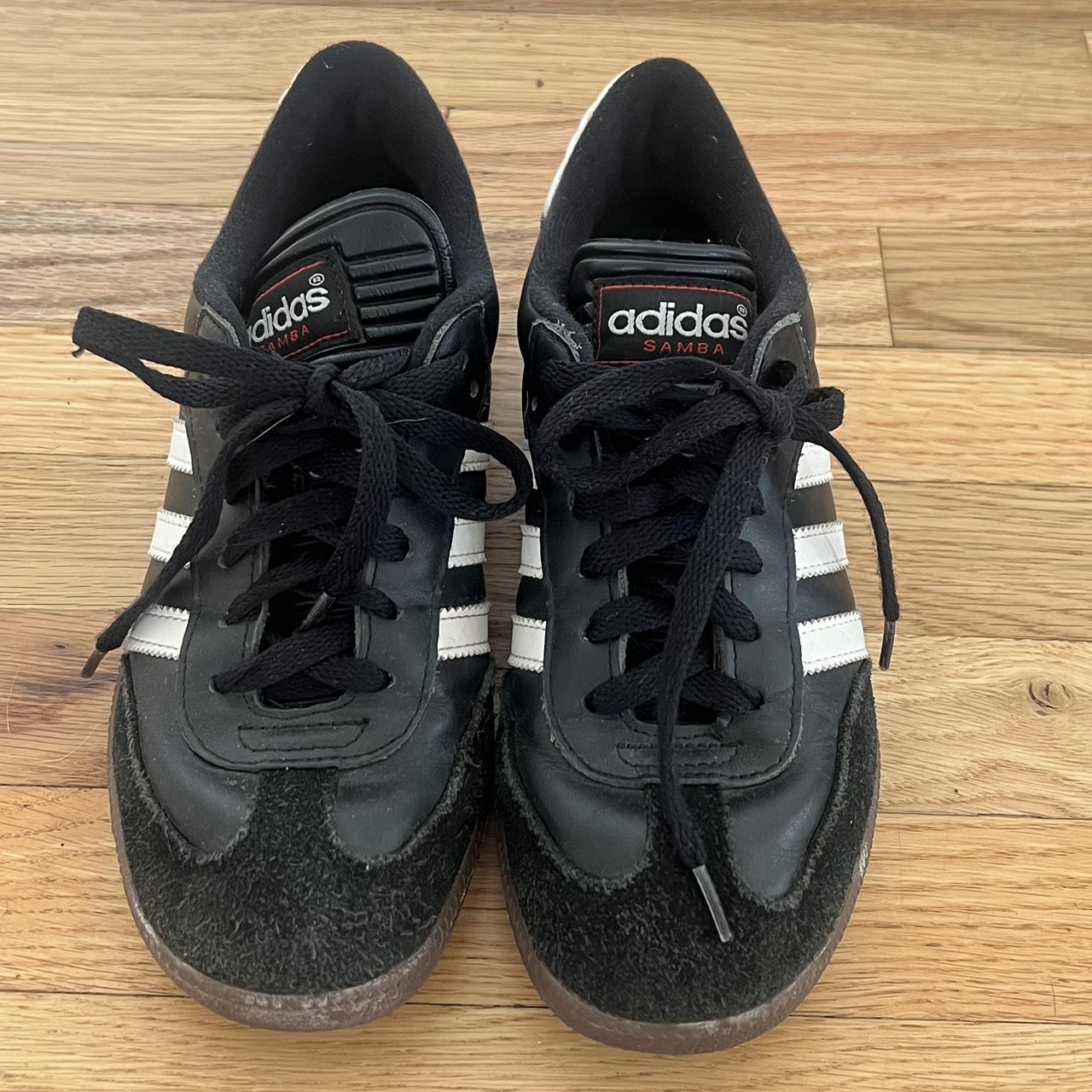 black adidas sambas in kids size 5 which is... - Depop