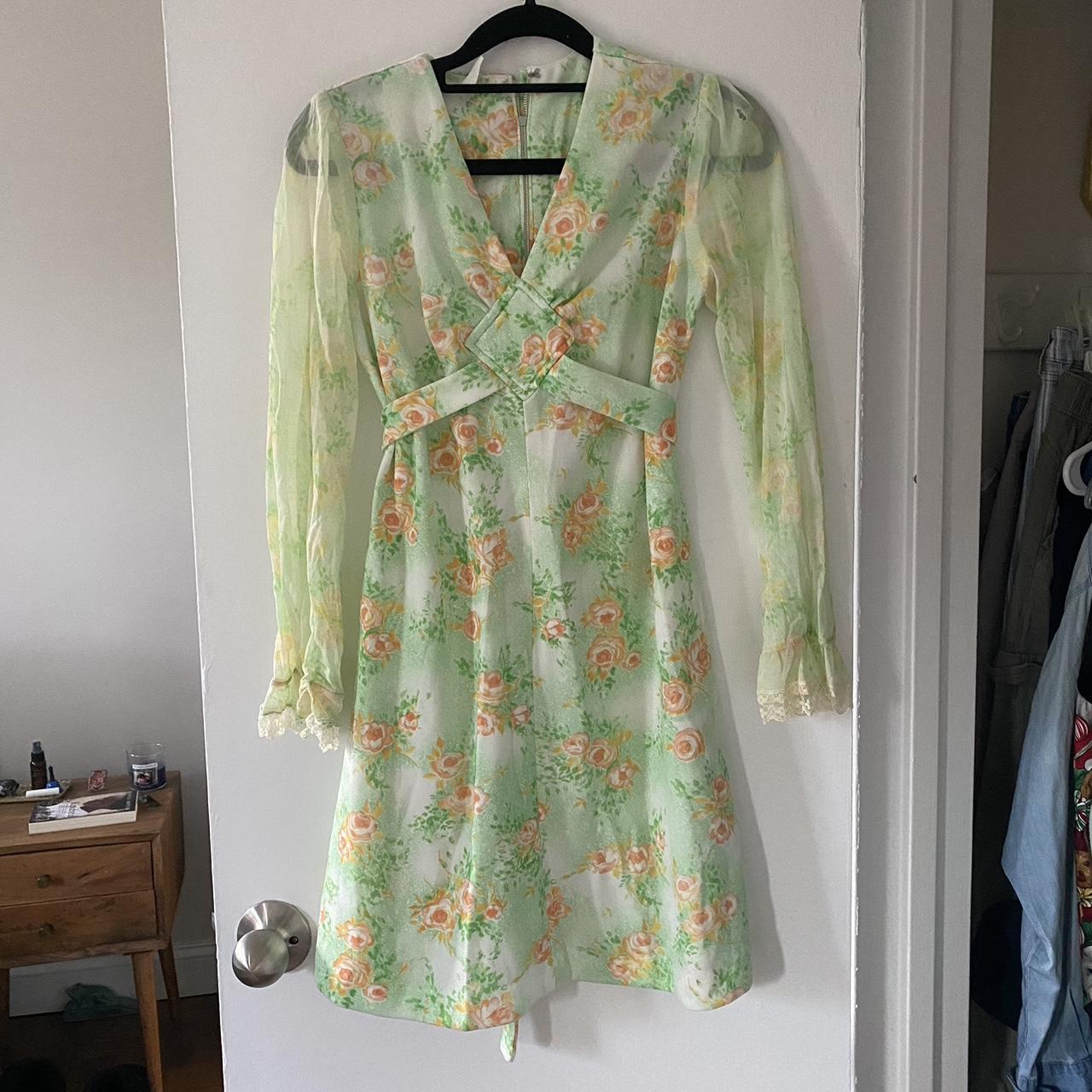 Women's Green and Yellow Dress Depop