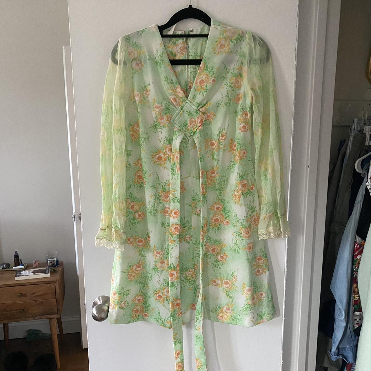 Women's Green and Yellow Dress Depop