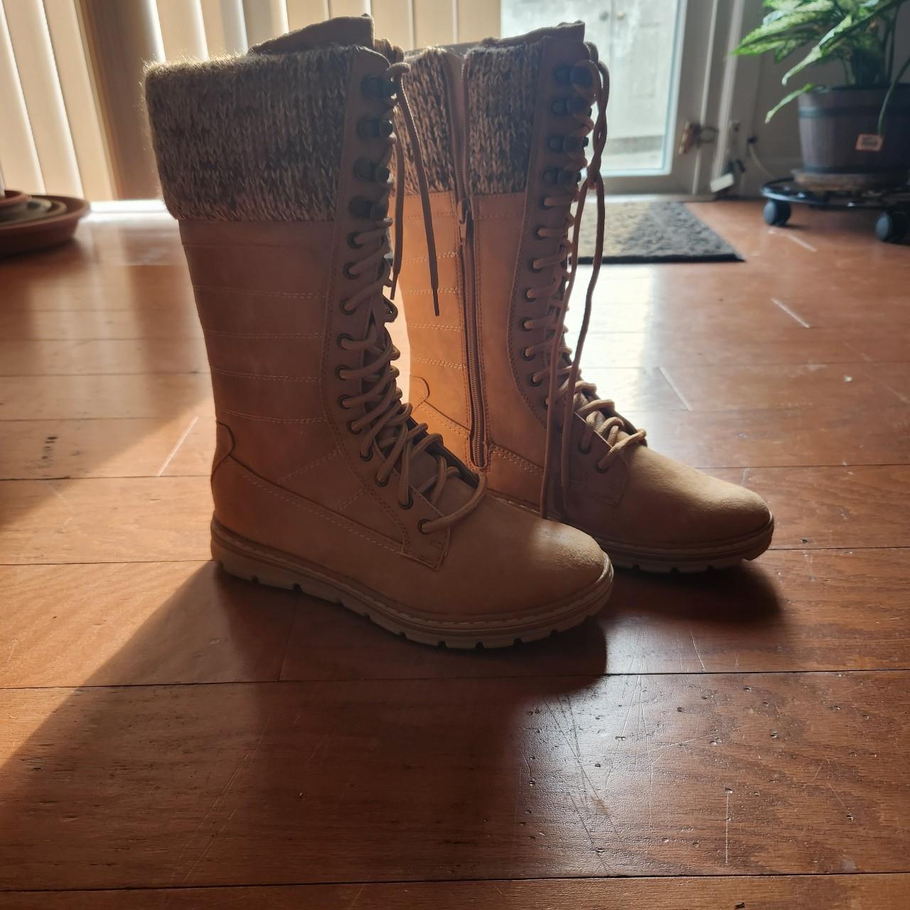 Warm tan mid-calf winter boots, never