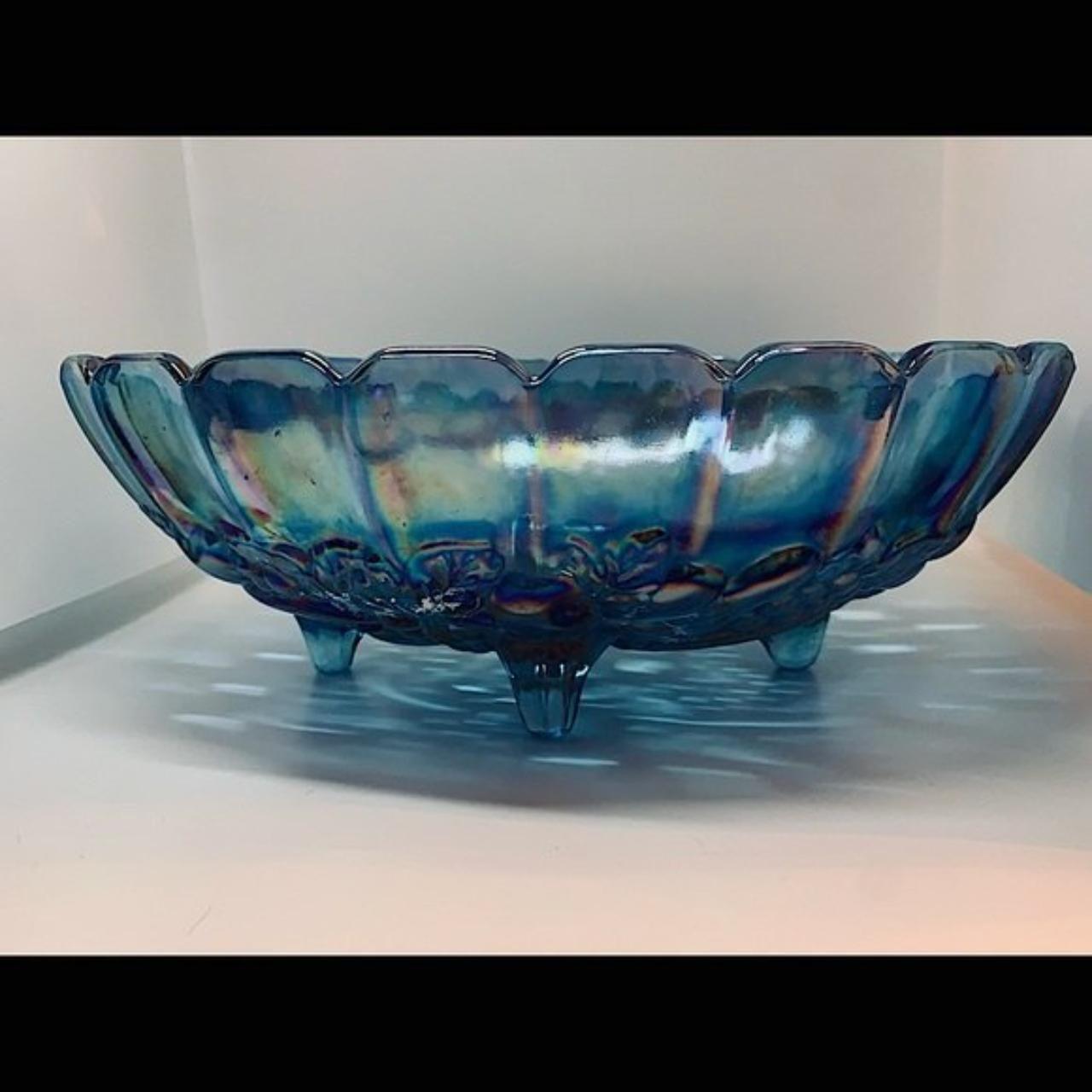 Blue Iridescent Carnival Glass Oval Fruit Bowl Pattern Bowl shops Vintage Indian Glass