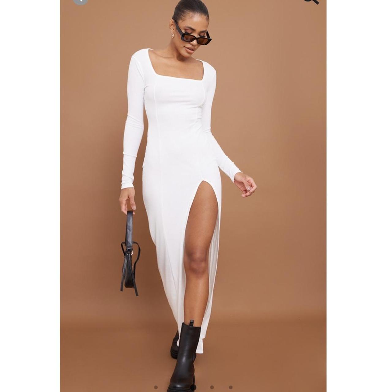 Cream Square Neck Split Hem Midaxi Dress *work once... Depop