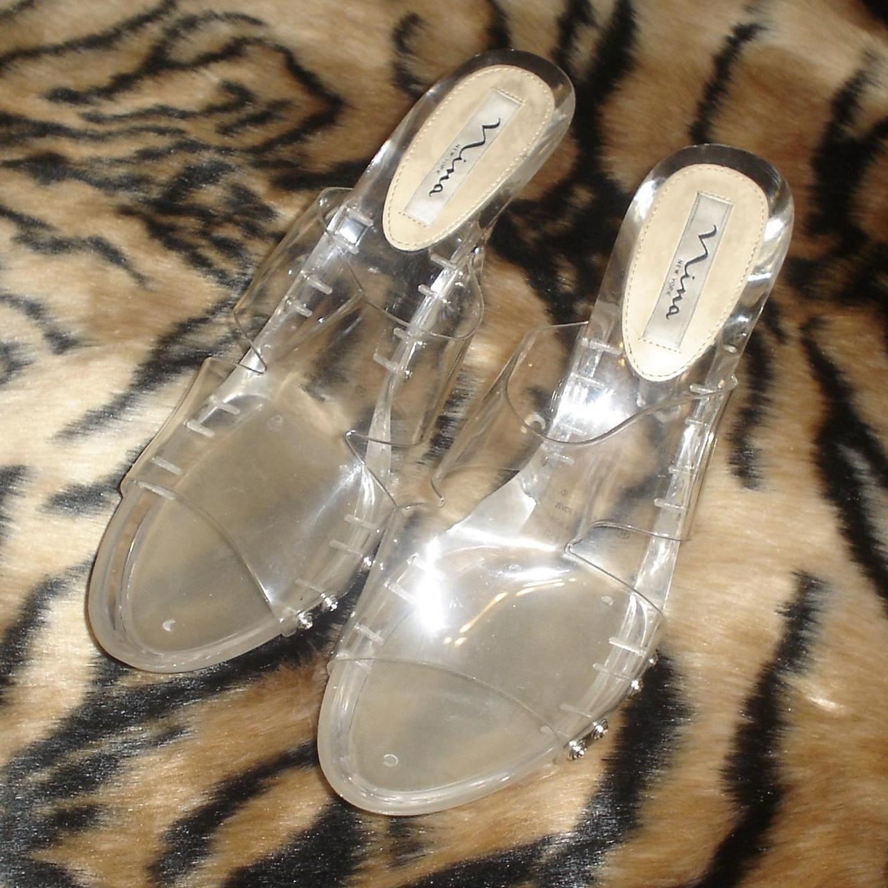 DISCO KITTEN HEELS Funky little clear plastic mule... - Depop
