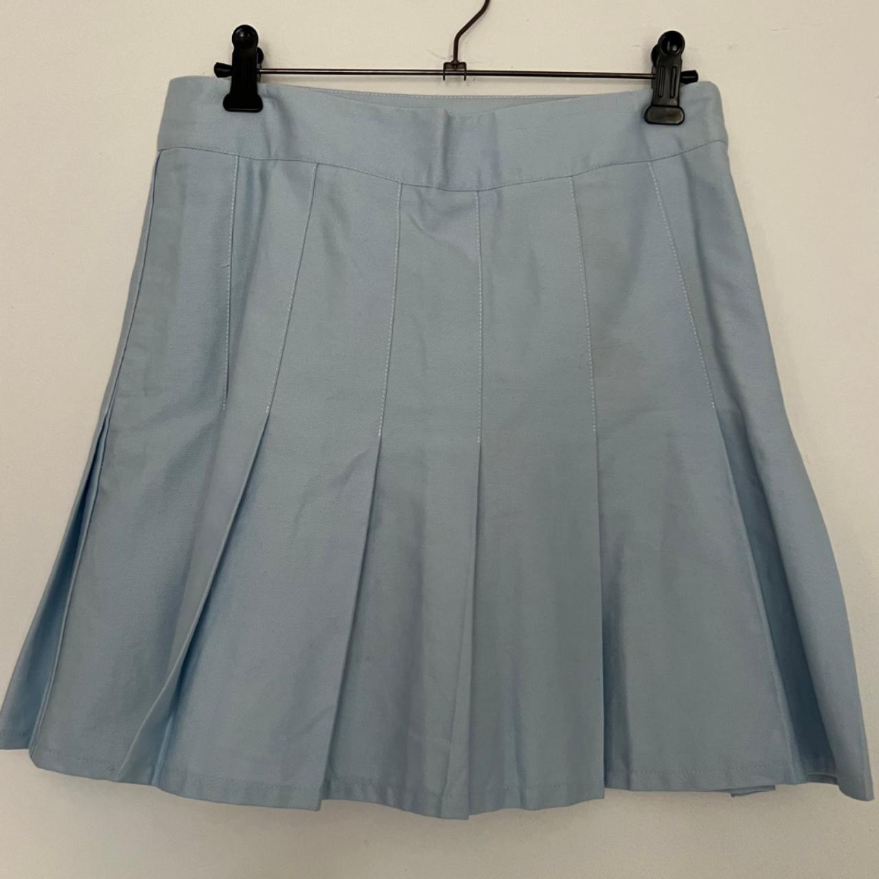 Baby blue pleated mini skirt. - Depop