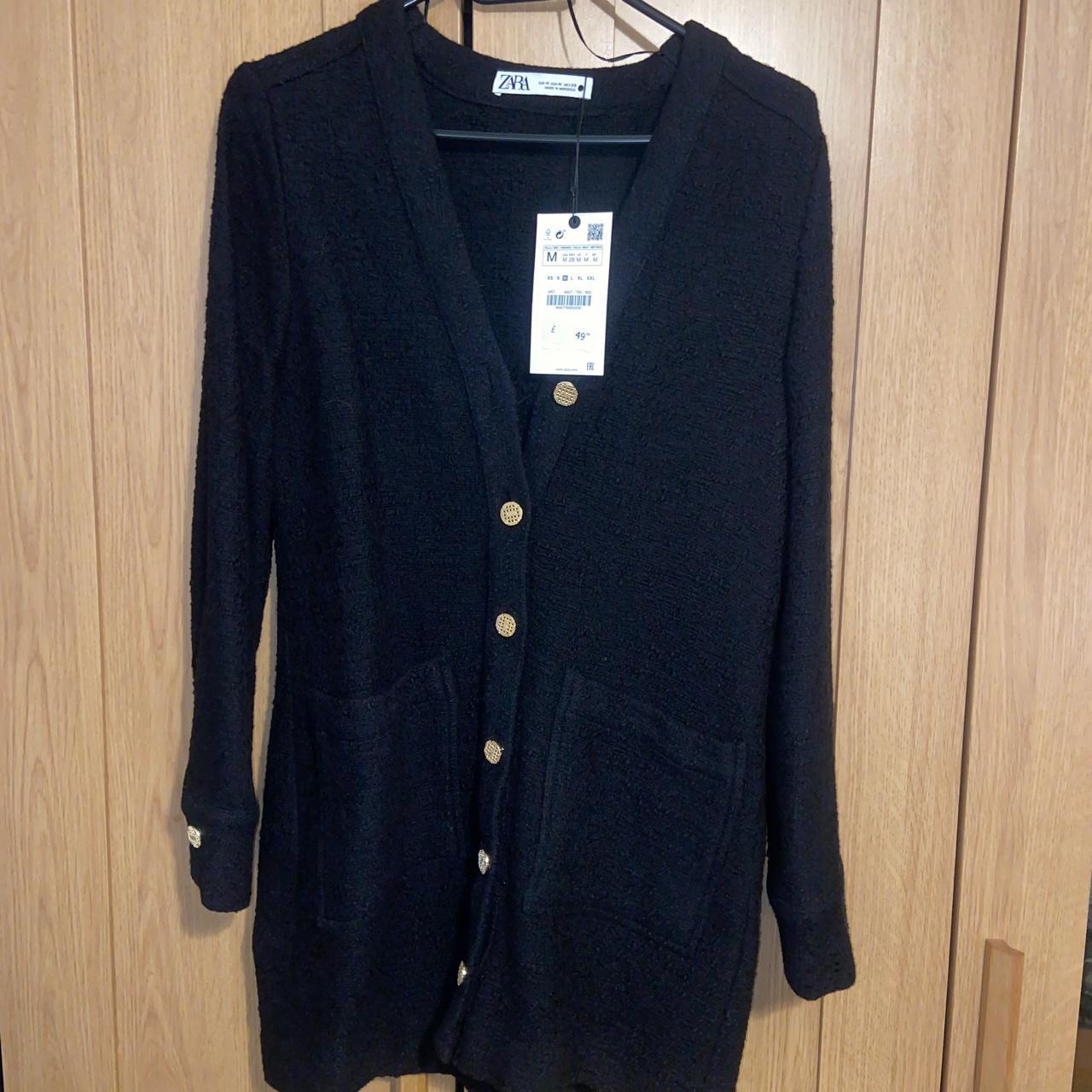 Zara boucle textured gold button dress Never