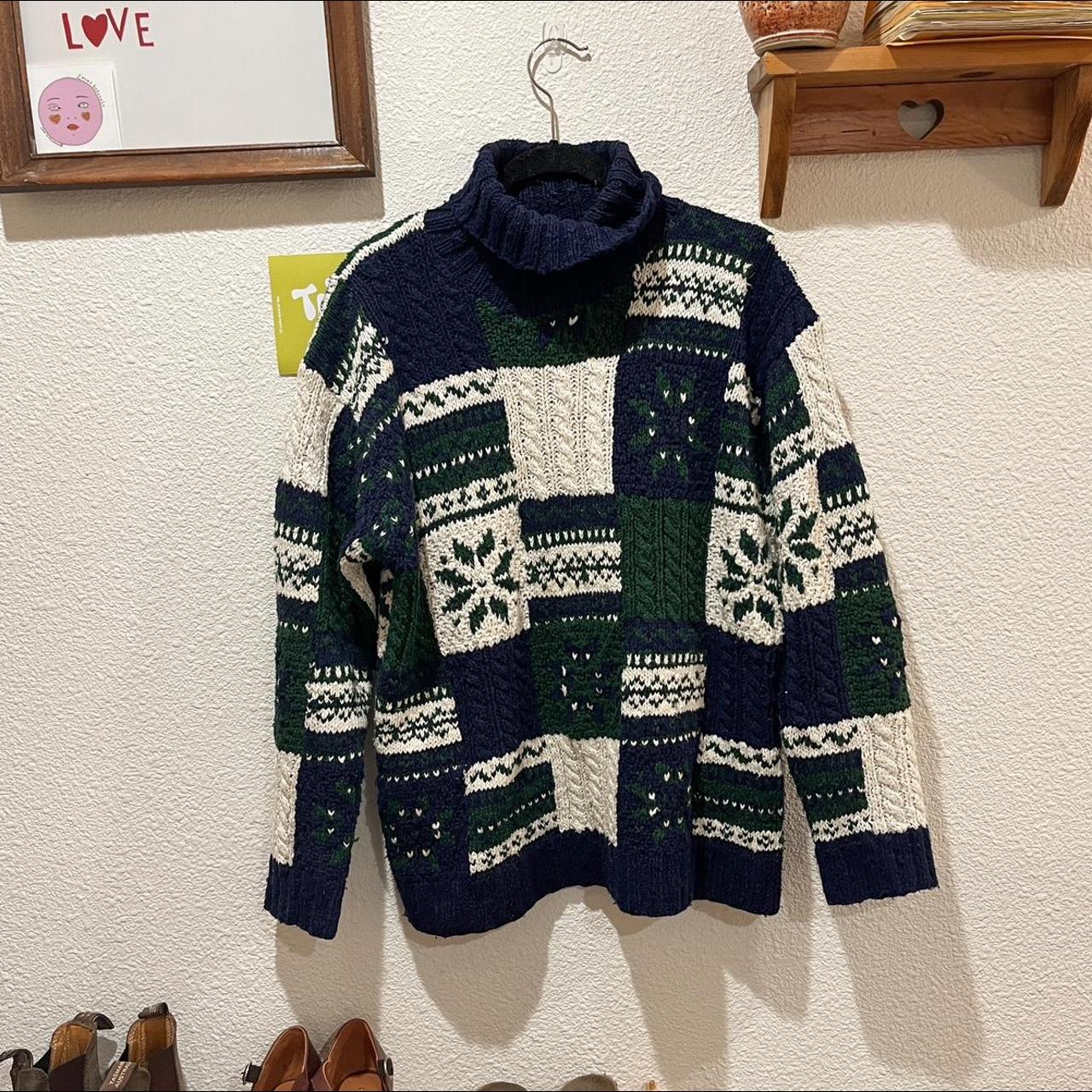 90s grandpa patchwork sweater!! Hand-knit and has... - Depop