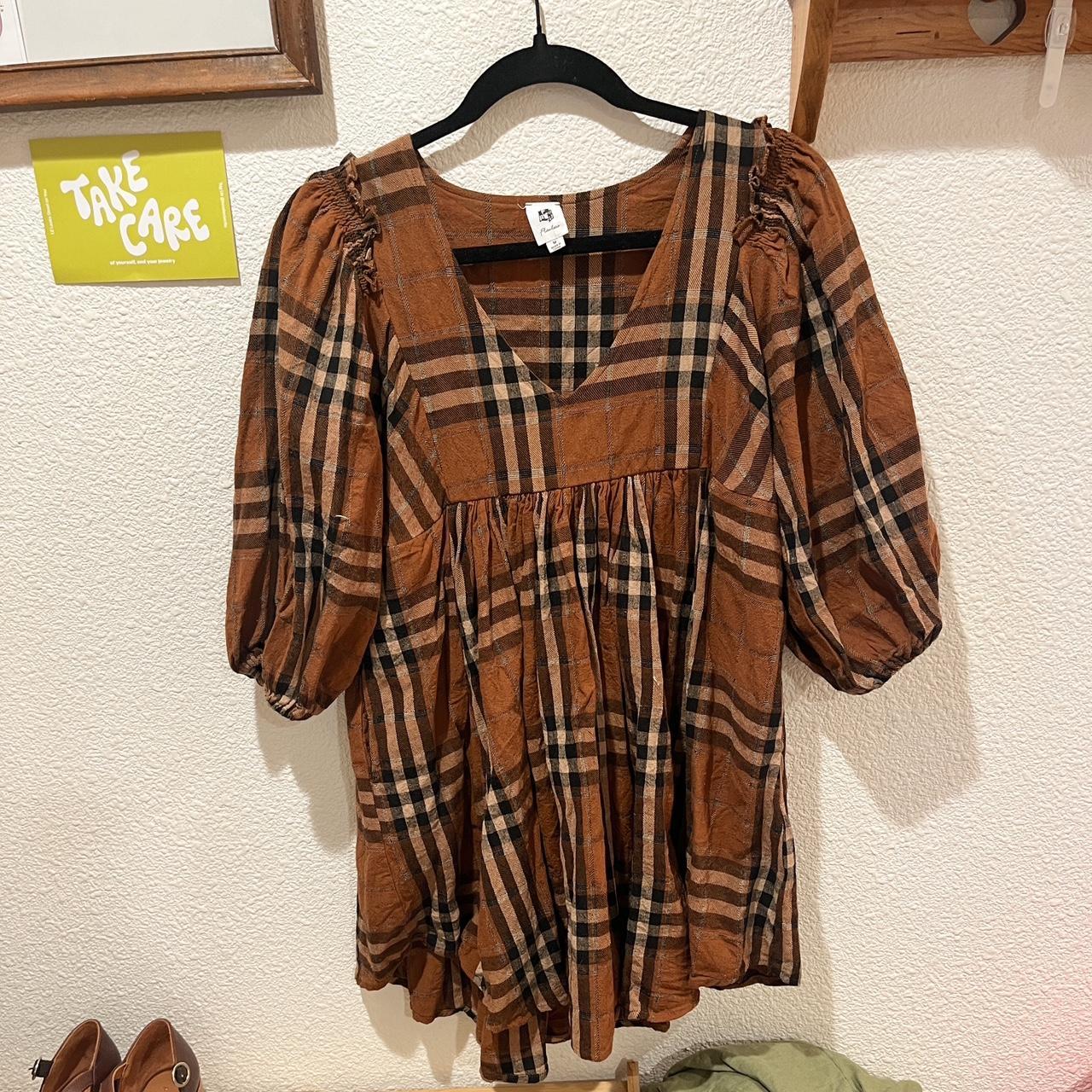 Brown gingham babydoll dress! I’m so in love with... - Depop