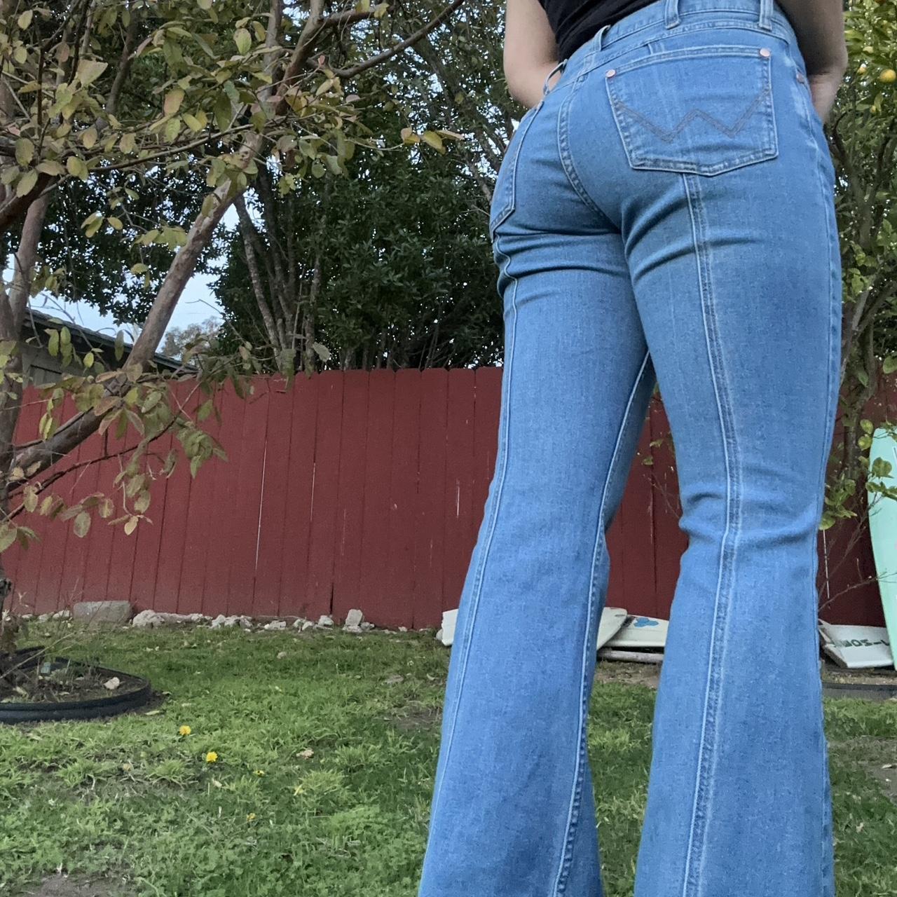 Wrangler denim flare jeans with raw hem bottoms - Depop